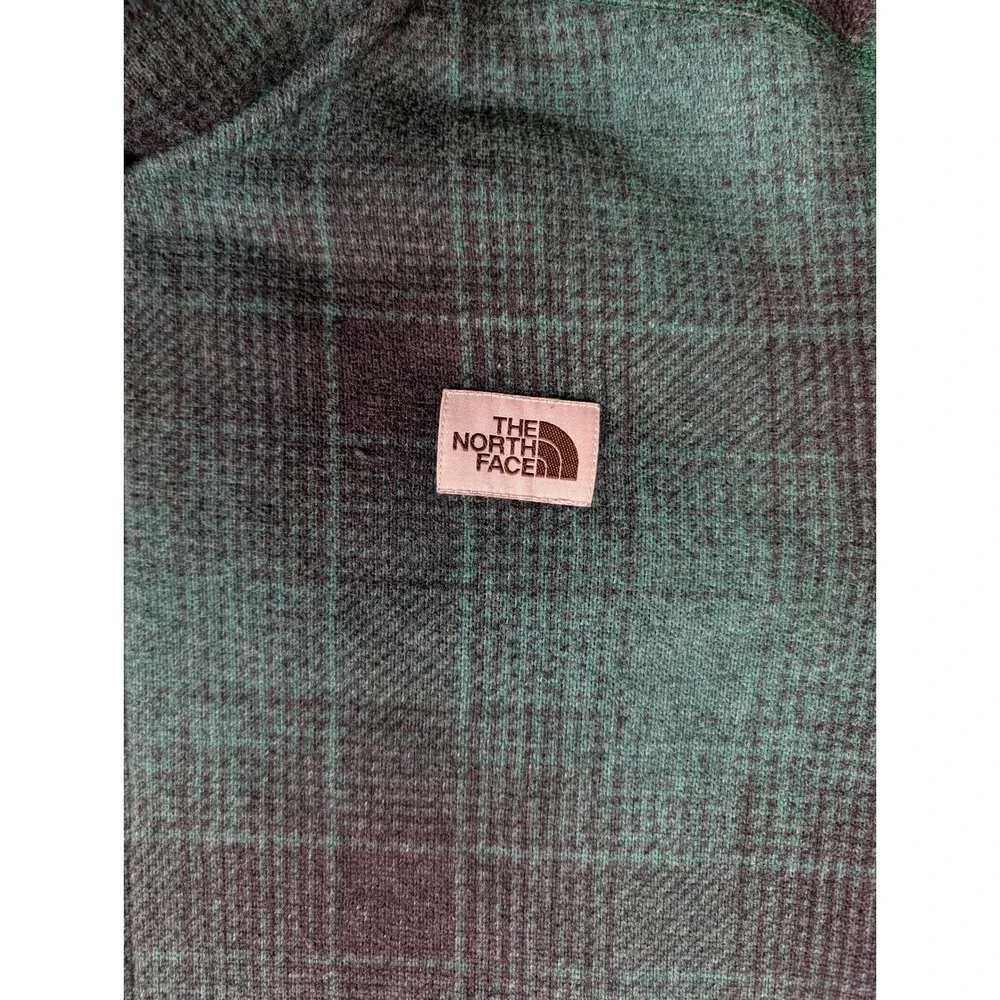The North Face Mens Green Black Plaid Fleece Quarter Zip Pullover XL